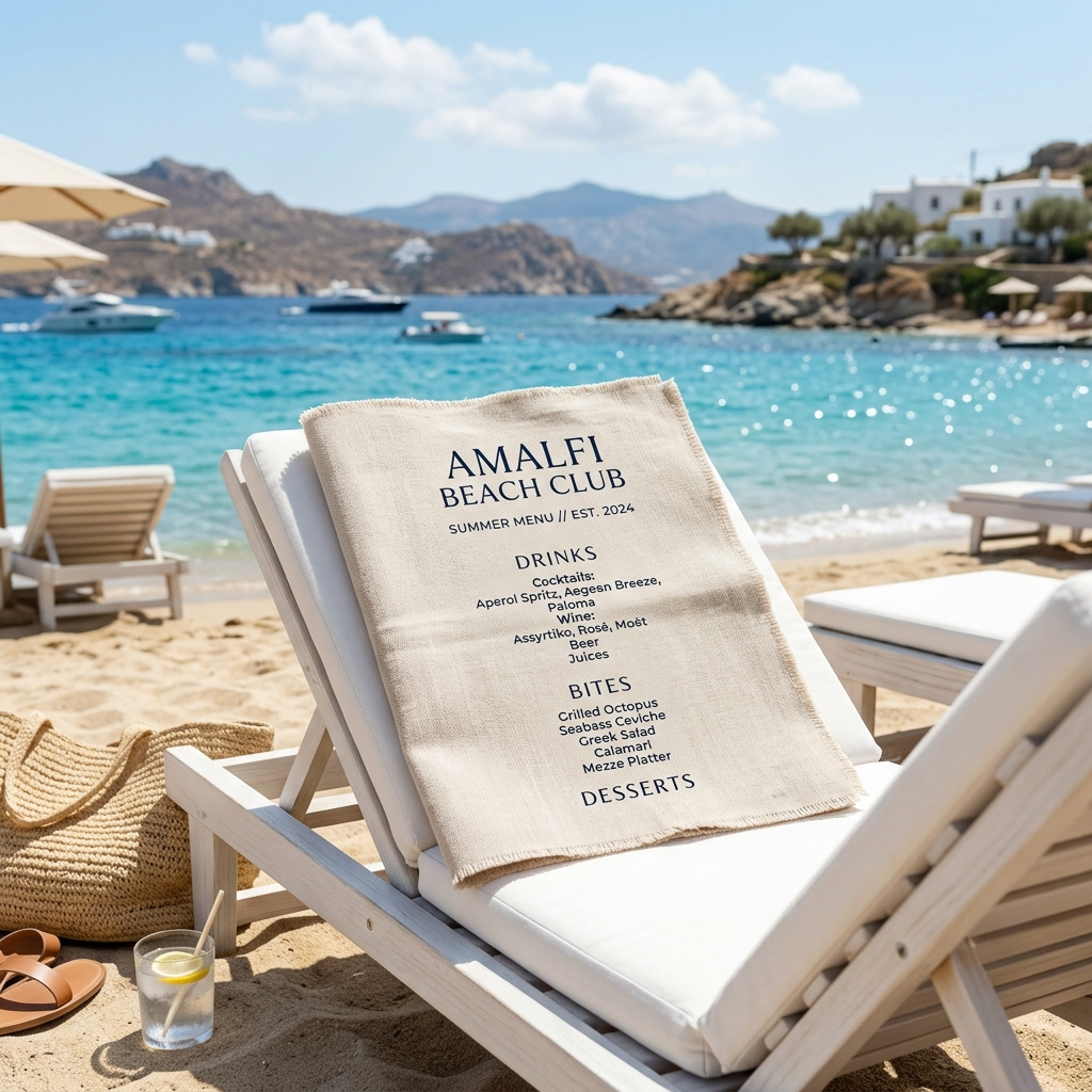 Beach club menü tasarımı - Ege sahil